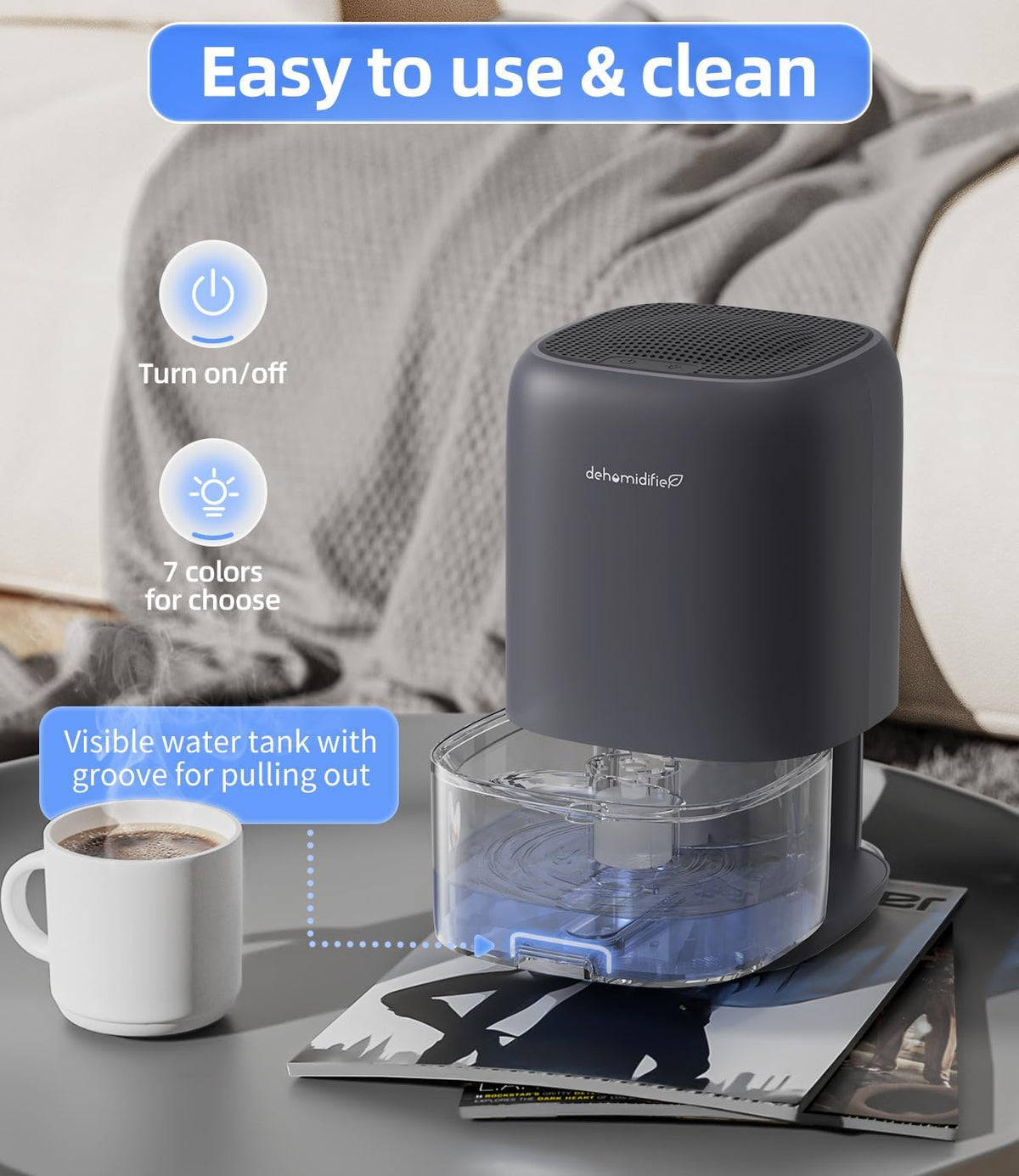 TABYIK Small Dehumidifier for Bedroom, Bathroom, Portable Dehumidifiers for Home, Room, RV, Closet, Quiet Compact Moisture Remover for Small Spaces, with Auto Shut Off, 35 OZ, Grey