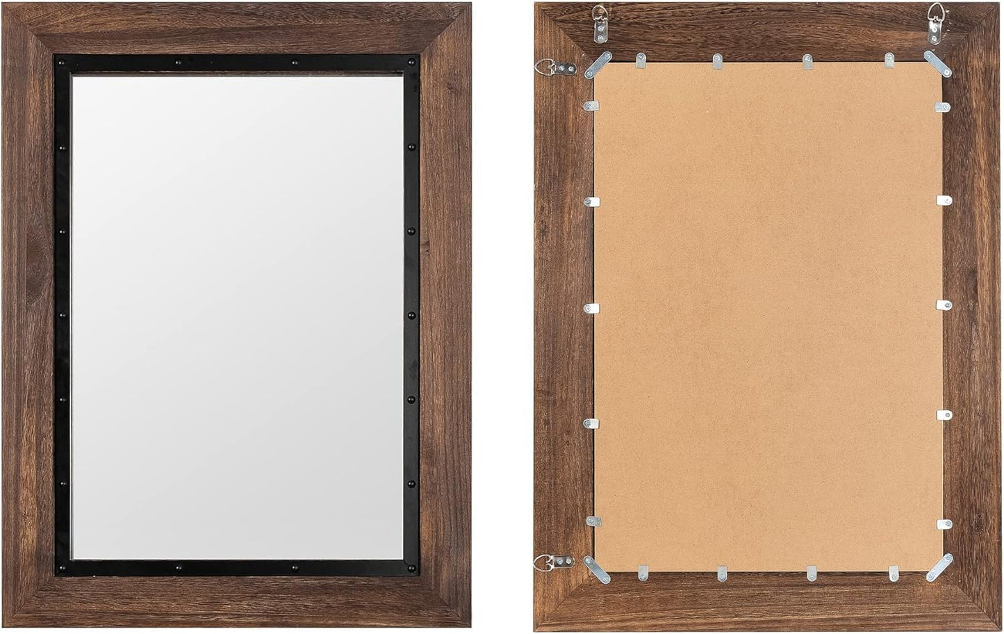 YOSHOOT Rustic Wooden Framed Wall Mirror, Natural Wood and Iron Bathroom Vanity Mirror for Farmhouse Decor, Vertical or Horizontal Hanging, 60" x 36", Brown