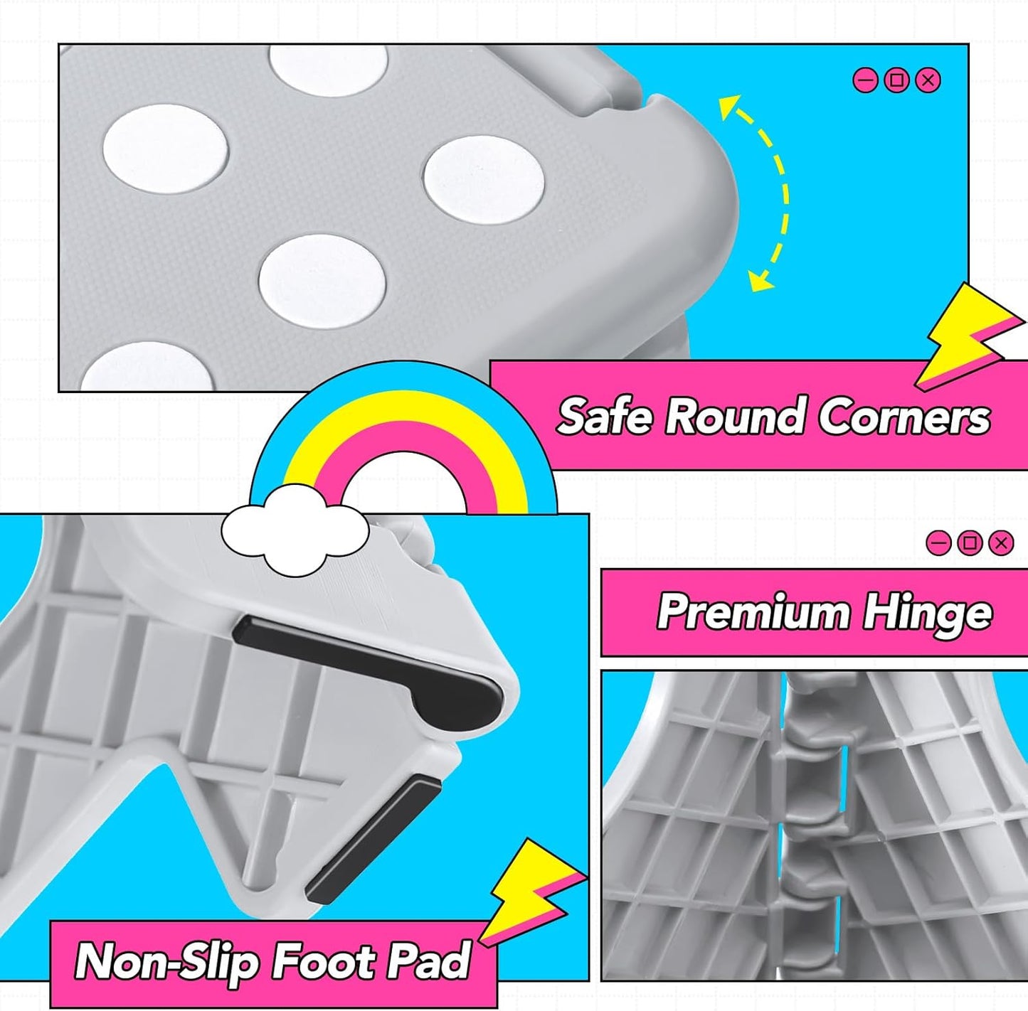 Delxo Folding Step Stool, 11 inch Non-Slip Foldable Stools Up to 300 LBS, Step Stool with Handle, Lightweight for Kitchen, Bathroom, Bedroom, Garden, Grey, 1PC