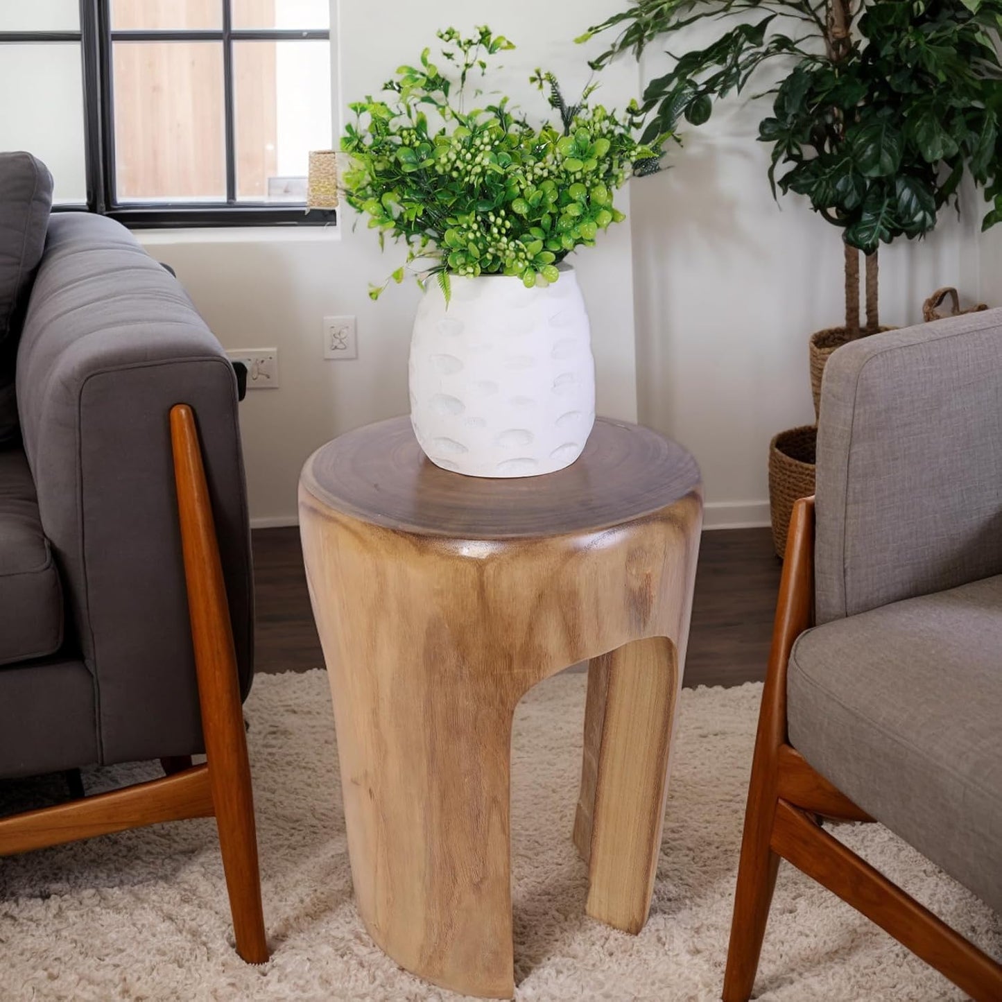 Athaliah Rustic Wood Side Table, 17.75”H Tree Stump End Table, Round Wooden Stool for Living Room, Bedroom, Garden, Patio, Lawn, Home Decor