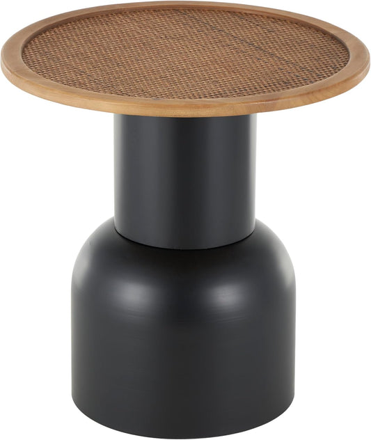 Deco 79 Metal Handmade Side End Accent Table Pedestal End Table with Brown Rattan Tabletop, Side Table 19" x 19" x 20", Black