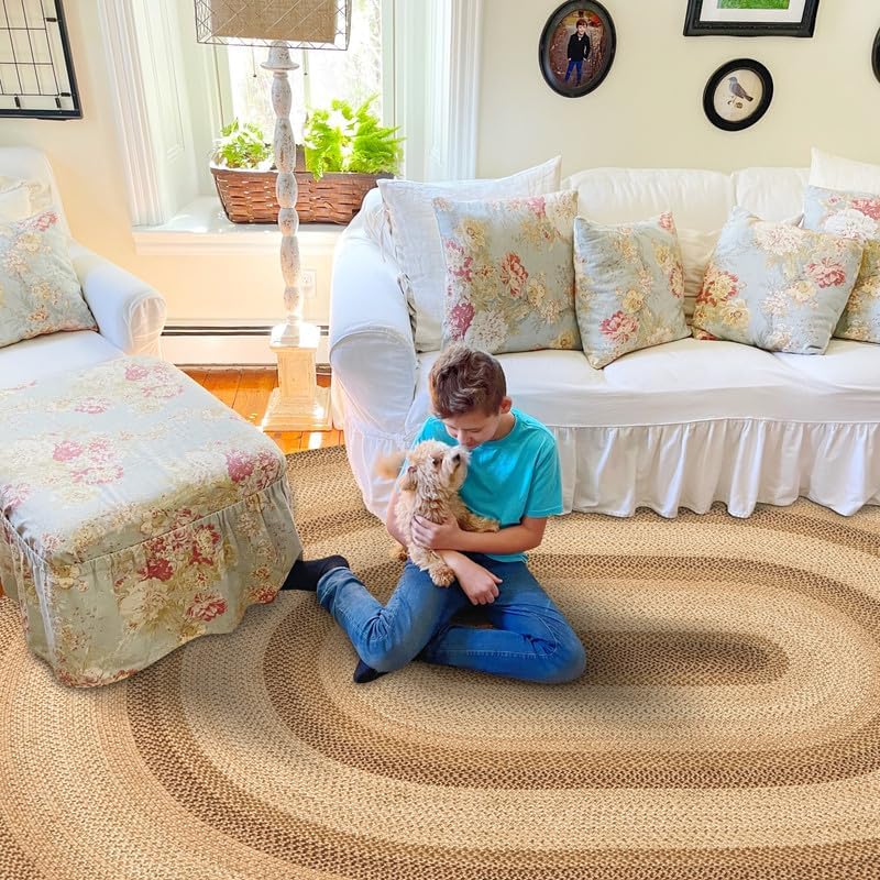 Homespice Cookie Dough Braided Area Rugs 6x9' - Country Style Dining Room Rugs for Under Table for Rustic Decor