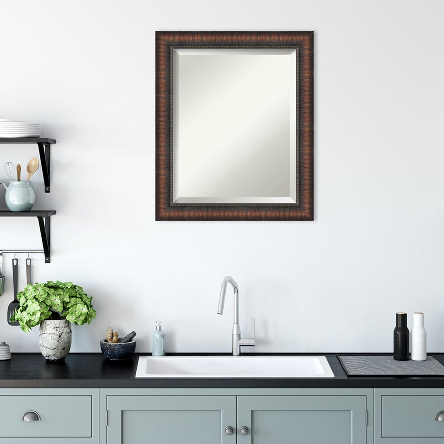 Amanti Art Brown Bathroom Mirror for Over Sink, 24x20 Caleb Brown Rectangle Vanity Mirror, Small Rustic Farmhouse Frame, Hangs Horizonally and Vertically, Bathroom Wall Decor, Beveled Edge