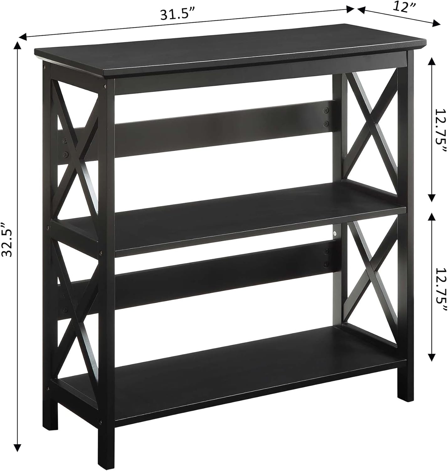 Convenience Concepts Oxford 3 Tier Bookcase, Black