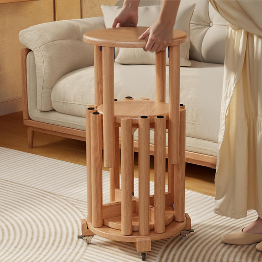 Stackable Stools Set of 4, Wooden Stool 18 Inch Stool Stackable Side Tables Nesting Table Sturdy and Durable, No Installation Required for End Table,Top Stackable Round Stools (Natural Mobile)