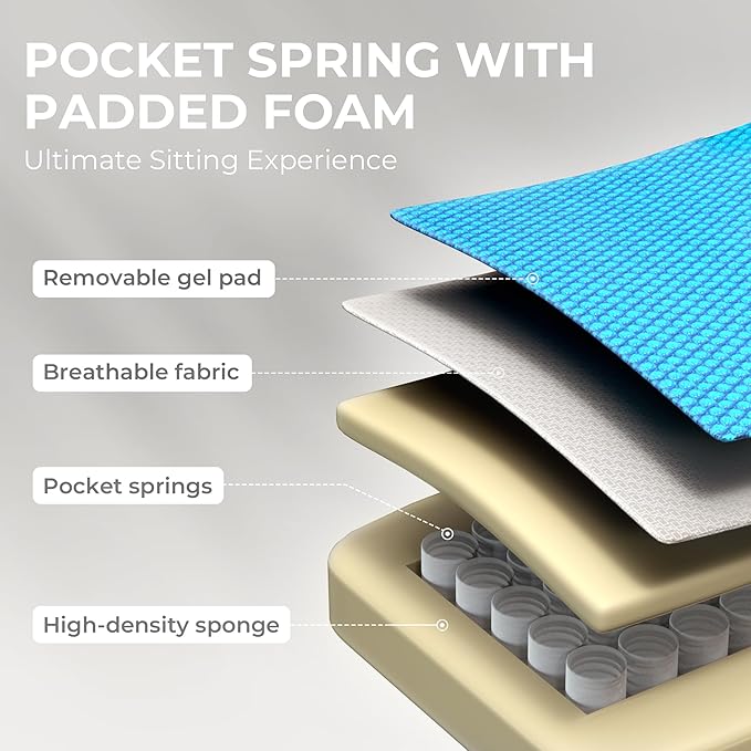 Dowinx Gaming Chair Breathable Fabric Computer Chair with Pocket Spring Cushion, Comfortable Office Chair with Gel Pad and Storage Bag,Massage Game Chair with Footrest,Beige