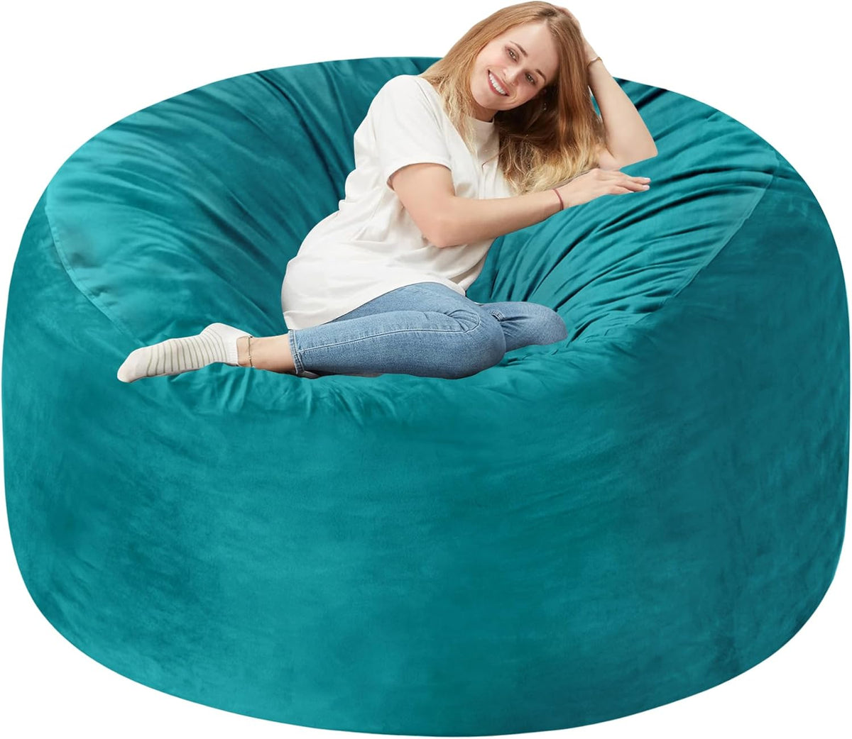 Homguava 5 FT Bean Bag Chair: 5' Bean Bags with Memory Foam Filled, Large Beanbag Chairs Soft Sofa with Dutch Velvet Cover-Sea Blue