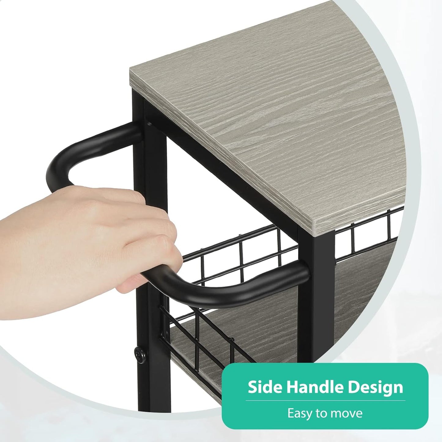 YBING Slim Storage Cart 4 Tier Narrow Rolling Cart on Wheels Mobile Kitchen Narrow Cart with Wooden Tabletop Grey Slim Utility Kitchen Storage Cart with Handle for Living Room 7.3''Wide