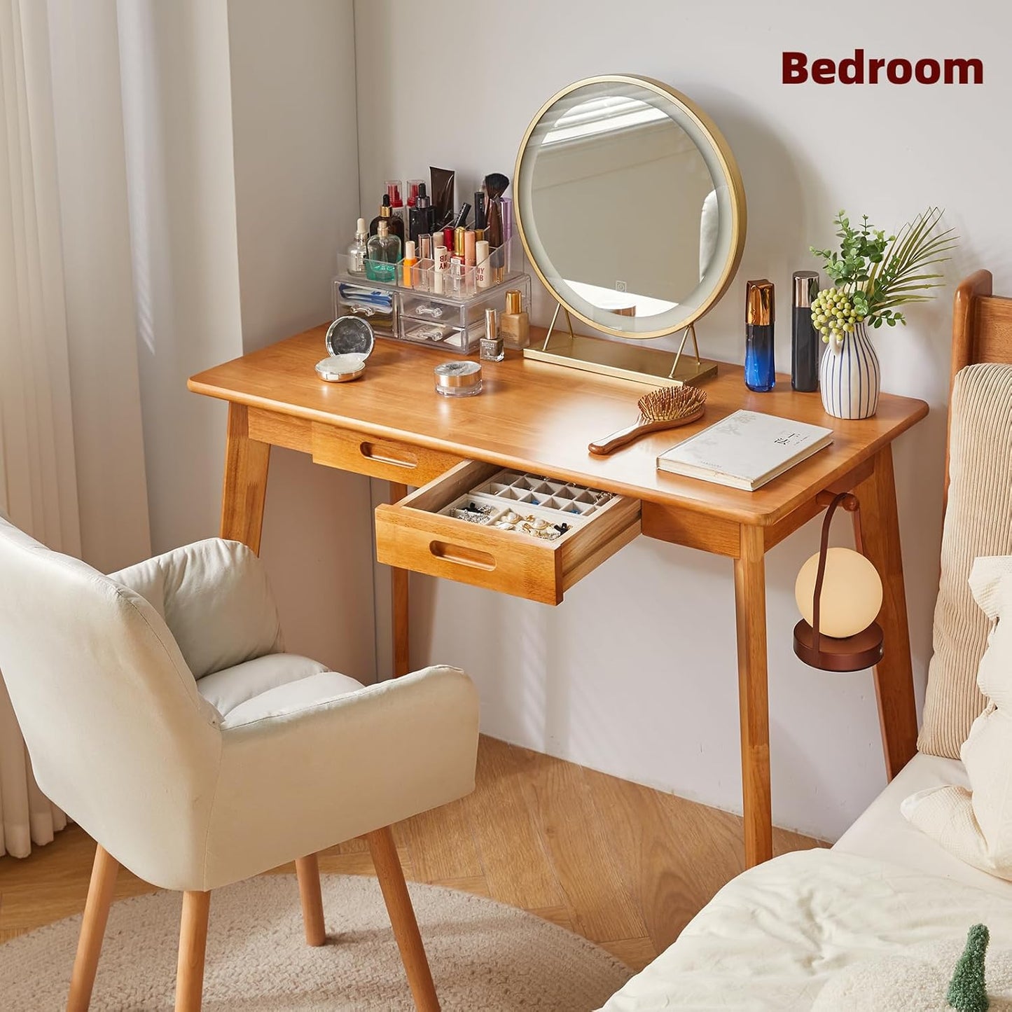 Wood Writing Desk with Drawer and Hanging Rod, Small Computer Desk Table, 39x20x30inch Work Desk, Study Desk, Small Wooden Dining Table Cherry Wood Color YD-WD01N