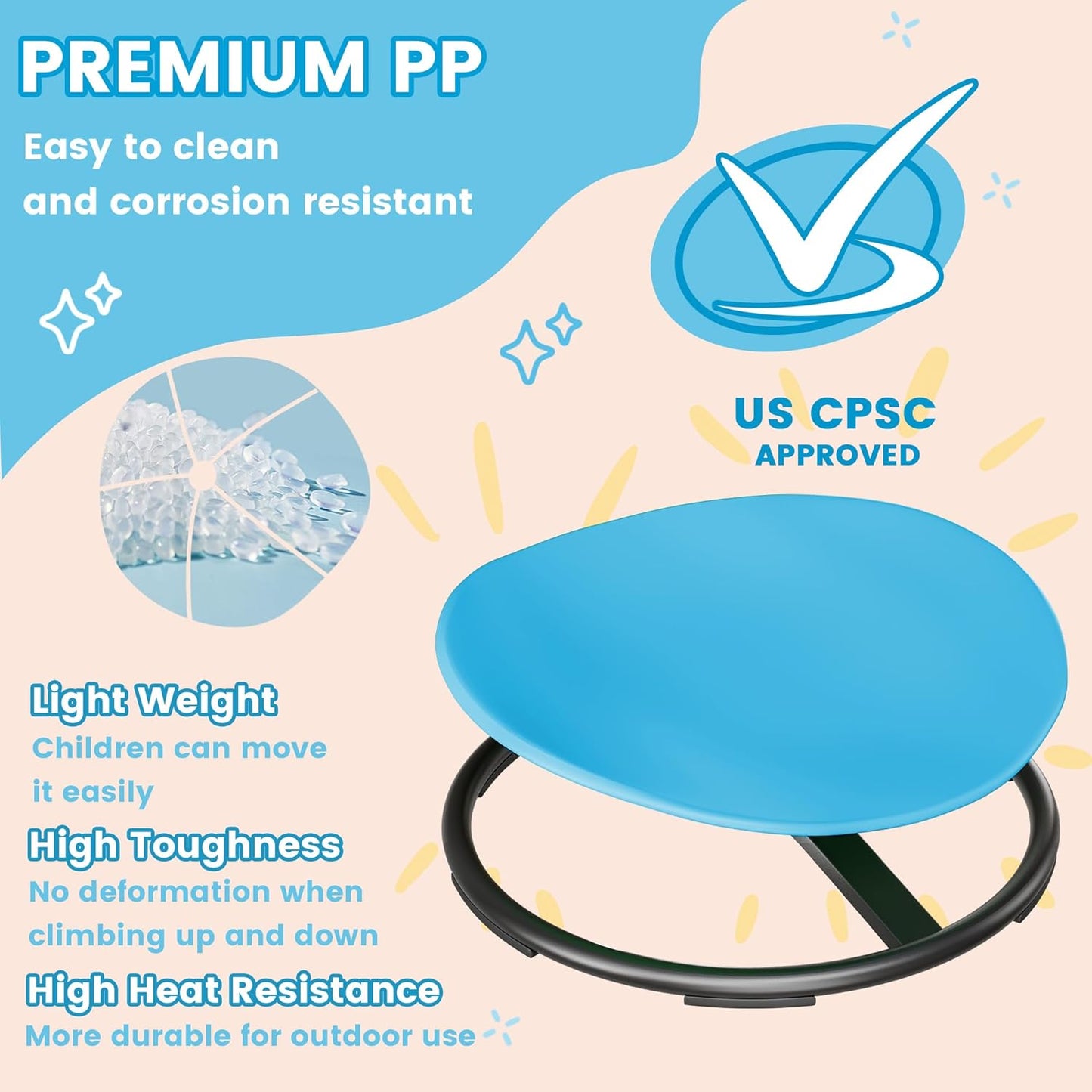 21" L × 19" W Large Size Spinning Chair for Autistic Kids, Toddler Sensory Spinning Chair, Sensory Toys Gifts for Kids with Autism & ADHD, Sit and Spin Training Body Coordination, Azure Rounded Shape