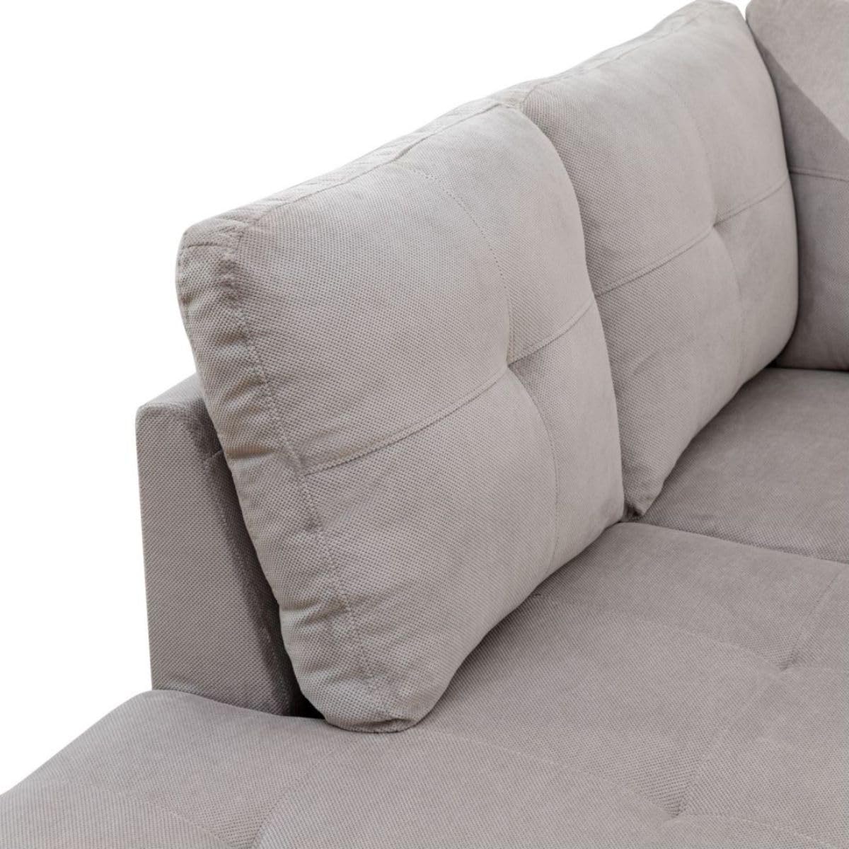 Grey White L-Shaped 3-Piece Corduroy Sofa with Storage Ottoman Set, Sectional Couch Sofa Set for Living Room, Office, Small Space