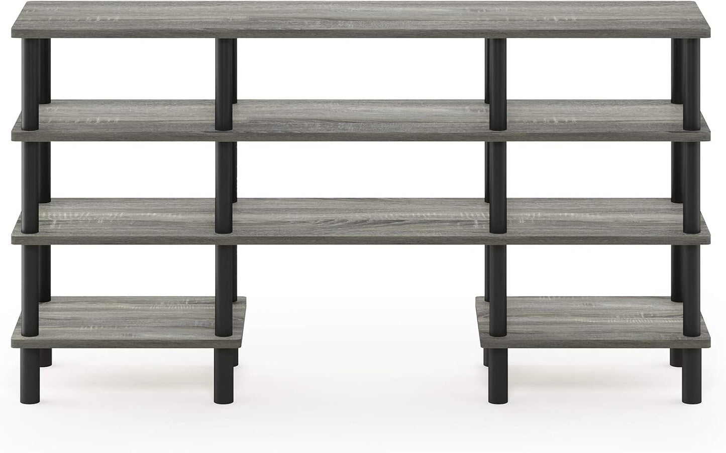 Furinno Turn-N-Tube 4-Tier Multipurpose Wide Shelf TV Stand, French Oak Grey/Black