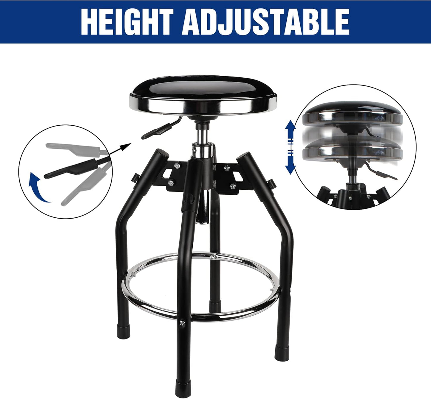 WORKPRO Heavy Duty Adjustable Hydraulic Shop Stool,Garage Bar Stool, 29in to 33.86in, 330-Pound Capacity, Black