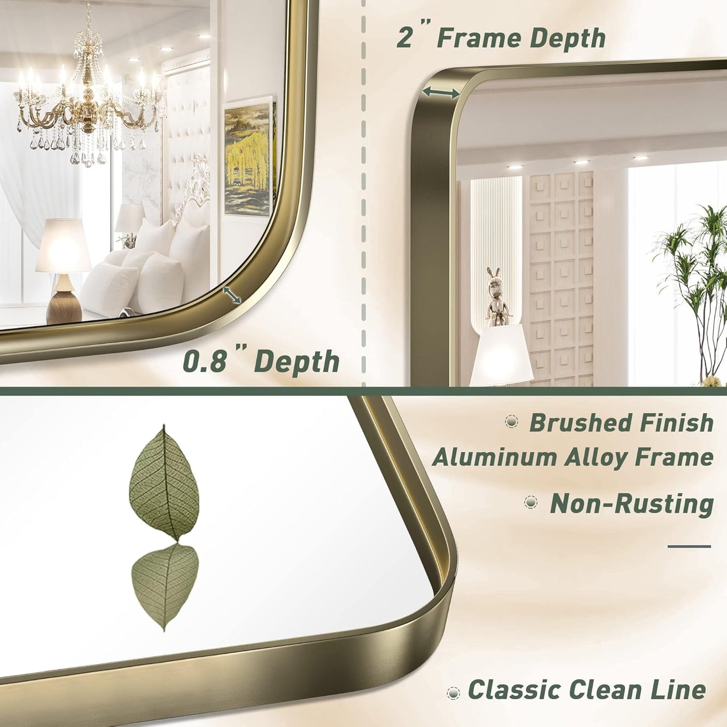 TokeShimi 60 x 30 Inch Brushed Gold Bathroom Vanity Mirror for Wall with Non-Rusting Aluminum Alloy Matte Metal Frame for Modern Farmhouse Home Decor (Horizontal/Vertical)