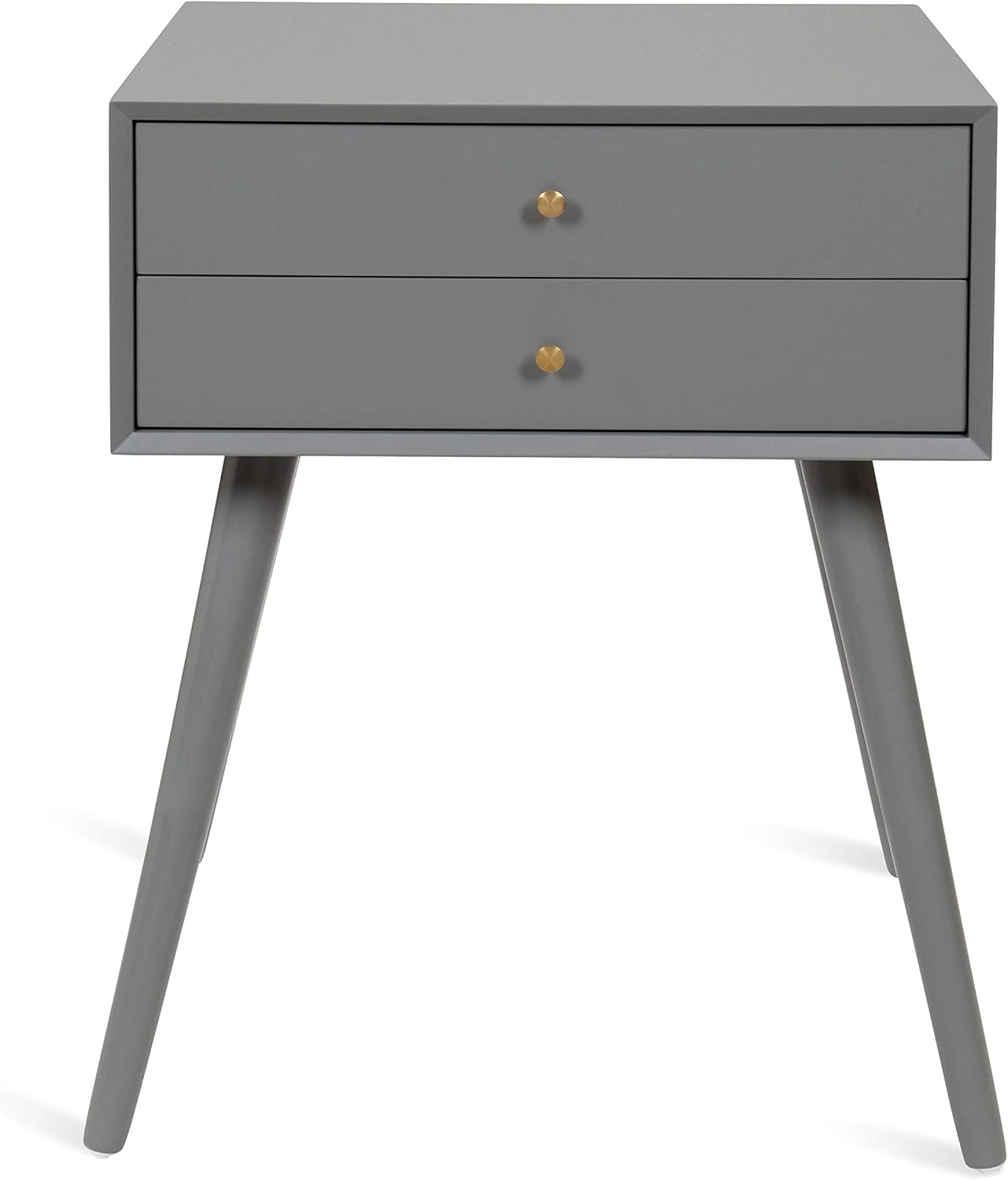 Kate and Laurel Finco Midcentury Modern Style Side Table with 2 Drawers, Gray Finish with Brass Hardware
