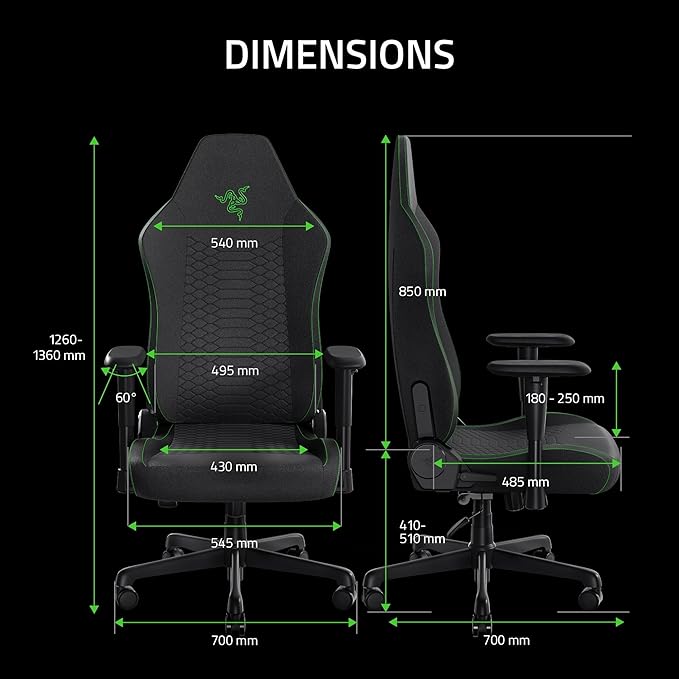 Razer Iskur V2 X Ergonomic Gaming Chair: Built-in Lumbar Support - Widened Seat Base - High Density Foam Cushions - Adjustable 152 Degree Recline - 2D Armrests - Plush Fabric Finish - Black