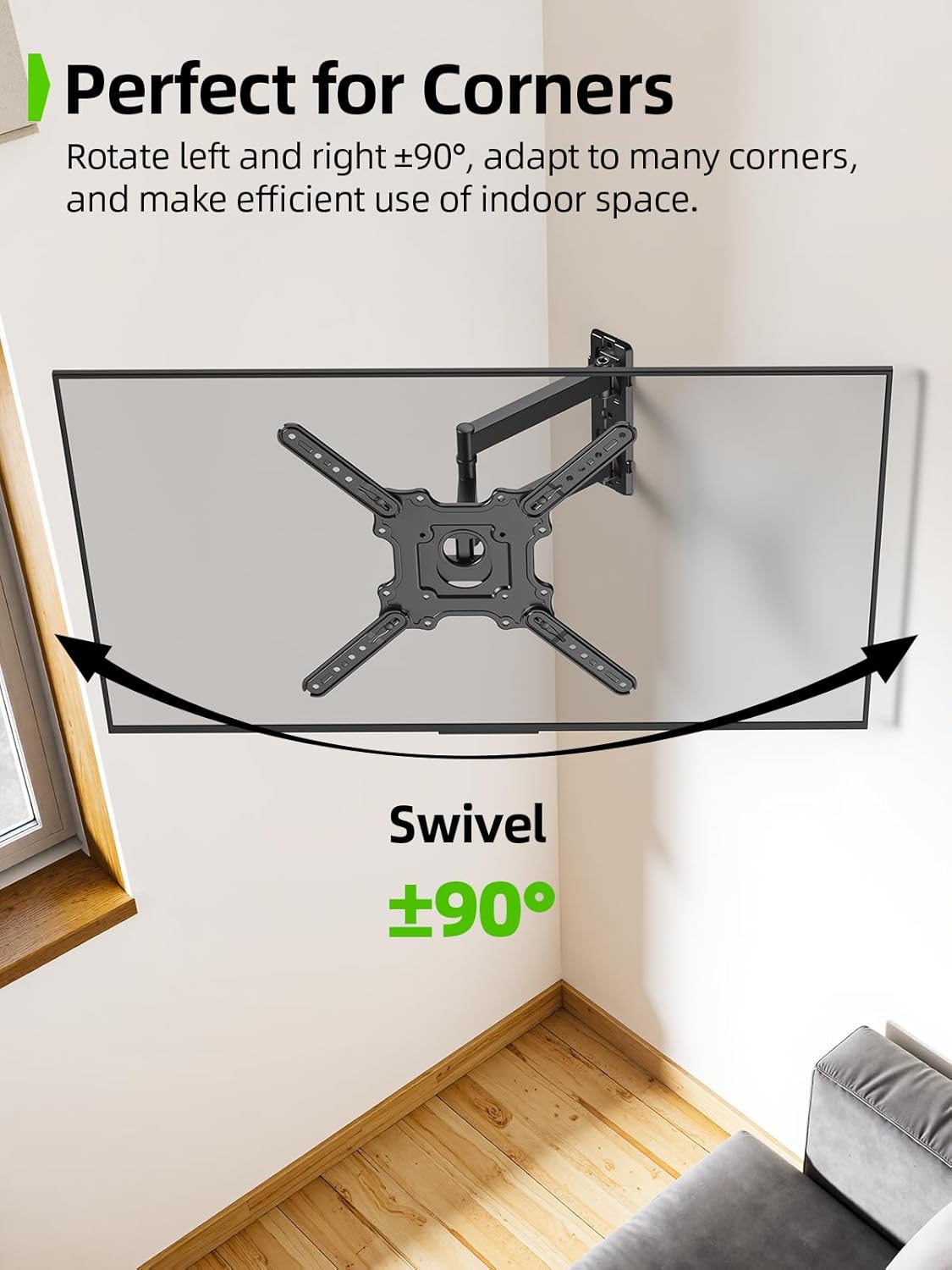 USX MOUNT Full Motion TV Wall Mount for 26-60 inch up to 77 lbs, Single Stud Corner TV Mount Bracket with Swivel Tilt Articulating, Monitor Wall Bracket Fit Max VESA 400x400mm