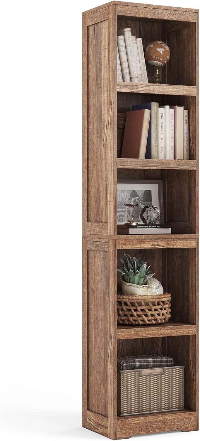 LINSY HOME 5-Shelf Bookcase, Narrow Bookshelves Floor Standing Display Storage Shelves 68 in Tall Bookcase Home Decor Furniture for Home Office, Living Room, Bed Room - Dark Brown