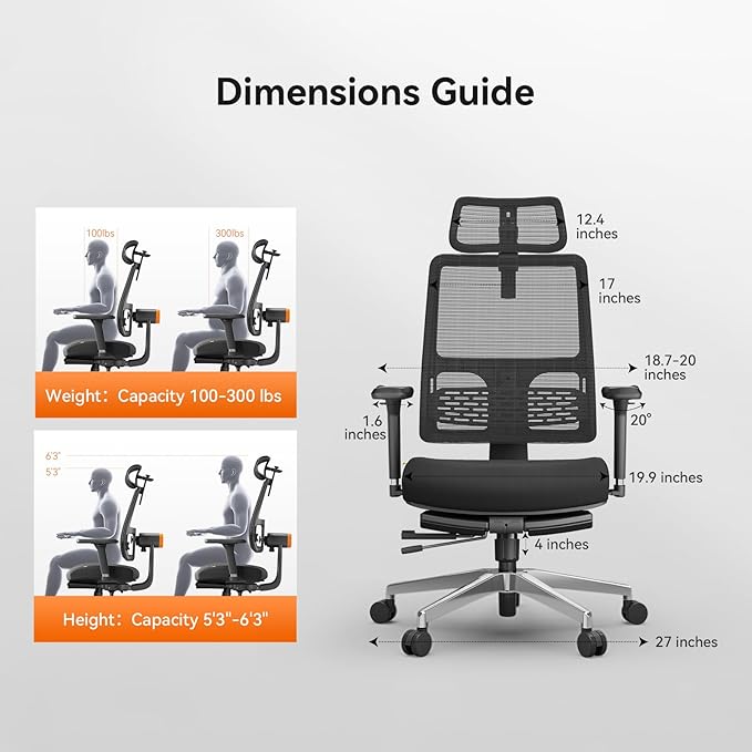 Newtral Ergonomic Office Chair-Home Office Desk Chair with Footrest, Auto-Following Backrest & Headrest, 4D Armrests, 96°-136° Recline