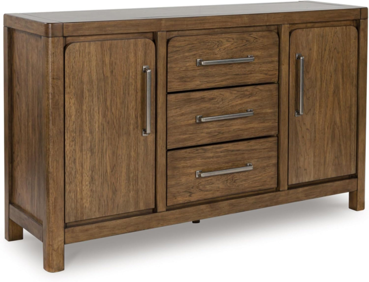 Signature Design by Ashley Cabalynn Farmhouse Glazed 2-Door Dining Server with Adjustable Shelves and 3 Drawers, Light Brown