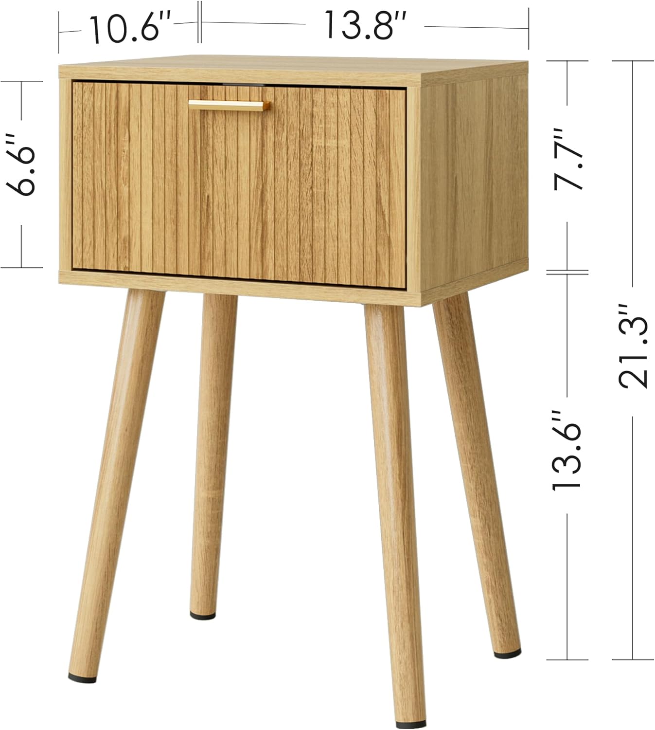 Night Stand Set 2, Oak Nightstand with Fluted Doors, Small Modern Mid-Century Bedside Table for Bedroom, End Table for Living Room