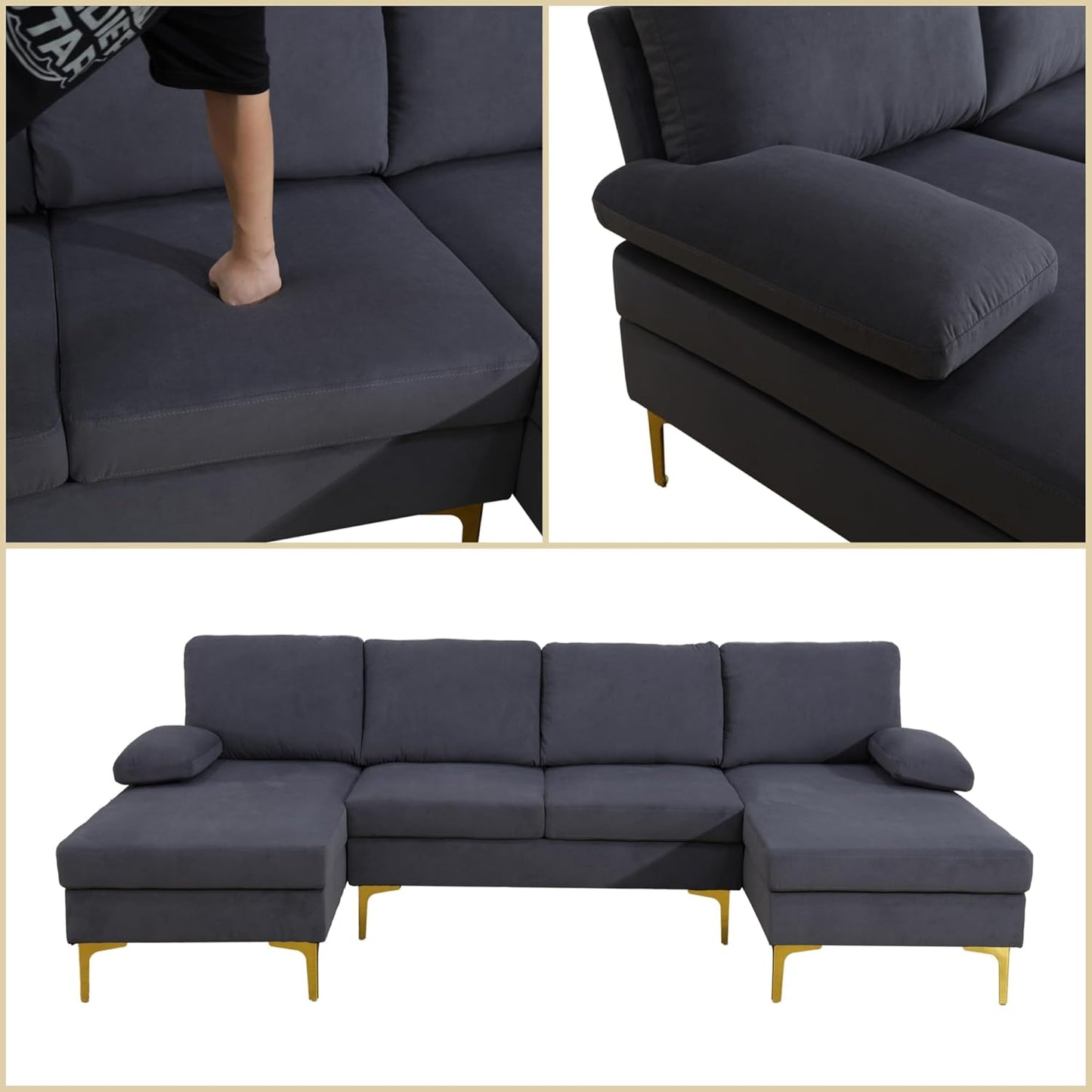 Modular Sectional Sofa, U Shaped Couch with Double Chaise, 6 Seat Comfy Sectional Couches for Living Room, Modern Lounge Modular Couch for Apartment, Dark Blue