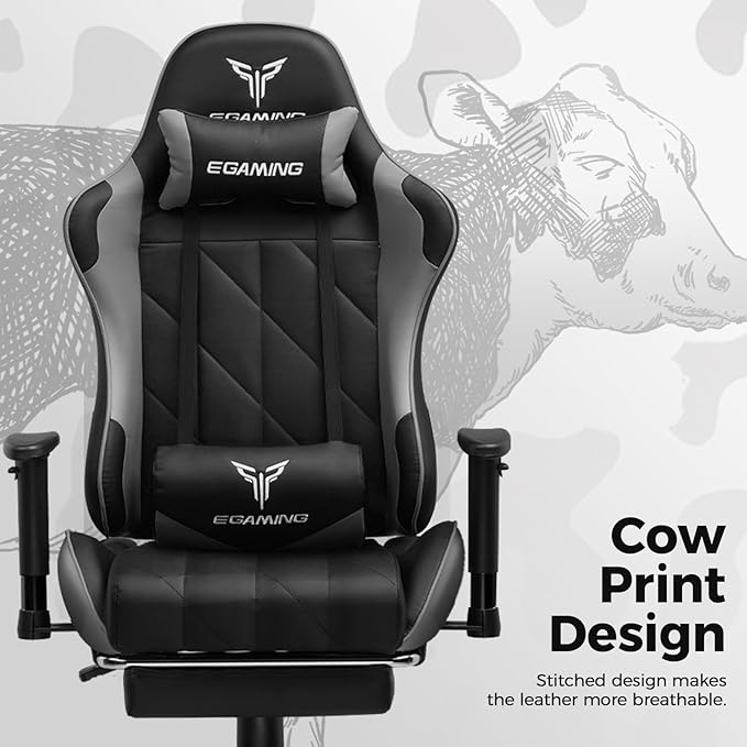 EXRACING Gaming Chair with 3D Adjustable Armrests, Cow Print Design, Ergonomic Office Chair with High Back, Computer Chair with Footrest,Comfy Diamond Stitching Sest, Game Chair for Adults