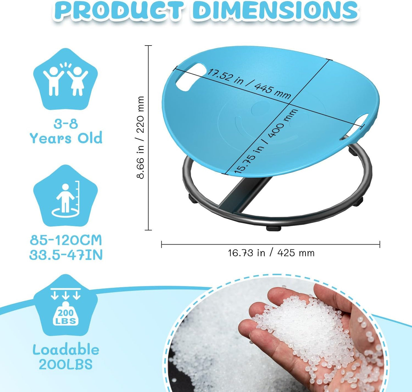 Spinning Chair for Autistic Kids - Sensory Spinning Chair for Autistic Children with Safety Handle & Non-Slip Design, Sensory Swivel Chairs for Kids 3-8 Years(Blue)