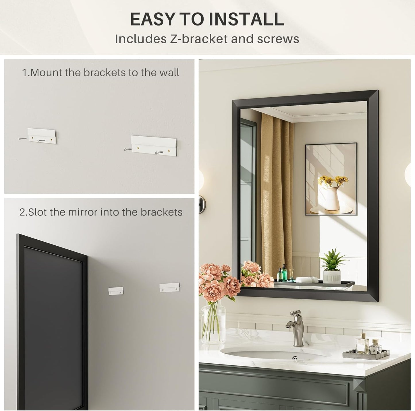 40x38 Inch Black Bathroom Mirror for Wall, Thick Metal Framed Rectangle Mirrors for Over Sink, Bedroom, Living Room, Entryway, Anti-Rust, HD Tempered Glass