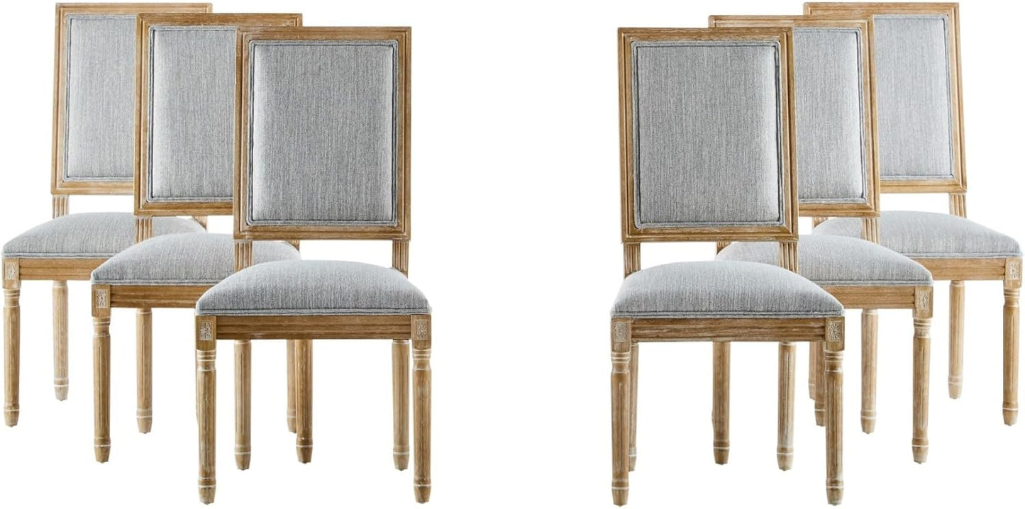 Merax Upholstered Solid Wood Dining Chairs Set of 6, French Country Style Accent Side Seating Furniture for Kitchen, Living Room, Cushioned Back, Grayish Green