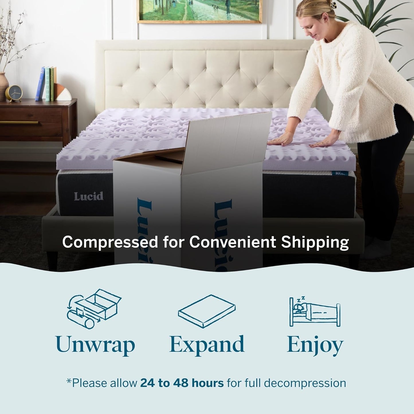 Lucid Lavender Infused 3 Inch Memory Foam Mattress Topper - King Size - Plush Feel - 5 Convoluted Zones - CertiPUR Certified - New Home Owner & Dorm Room Essentials