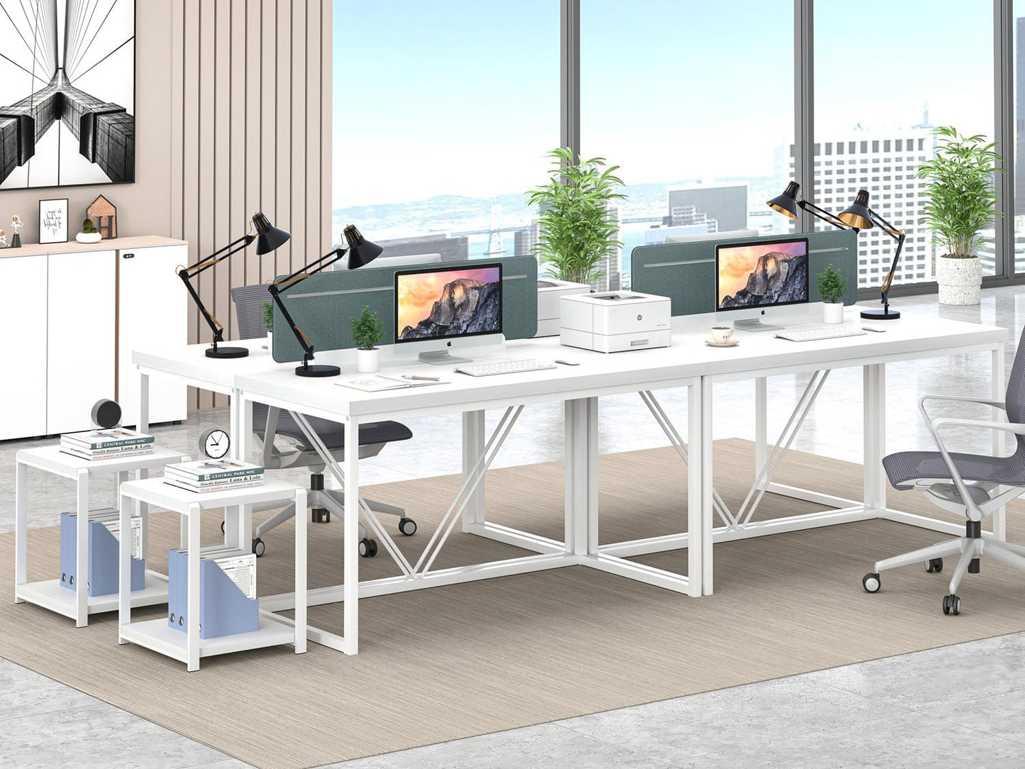 EXCEFUR White Computer Desk, Modern Home Office Desk, Small Wood Study Writing Table Workstation for Bedroom Living Room, 47 inch