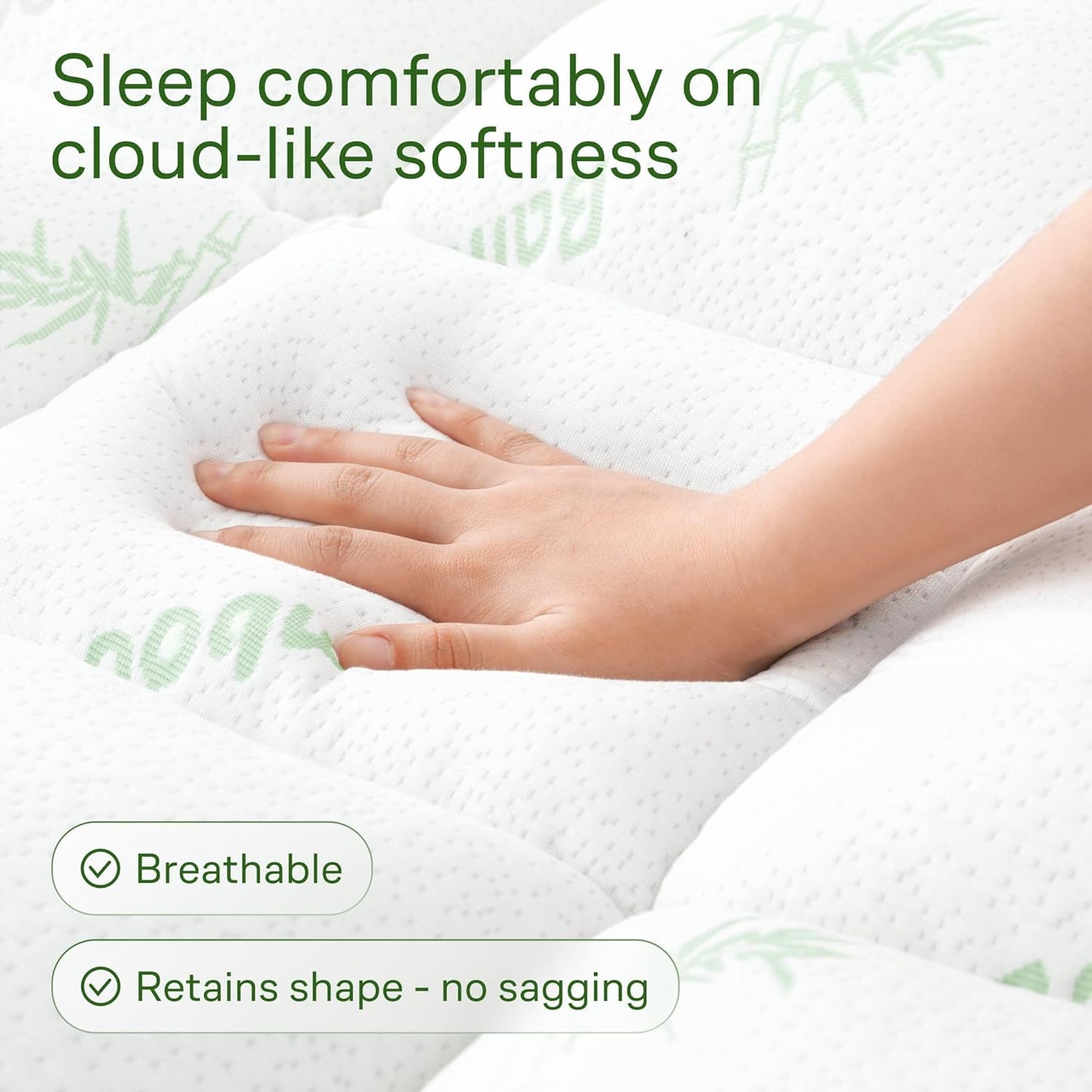 Ultra Soft Twin XL Size Mattress Topper - Viscose Made from Bamboo Pillow Top Mattress Pad for Back Pain Relief - Naturally Cooling for Hot Sleepers, Green