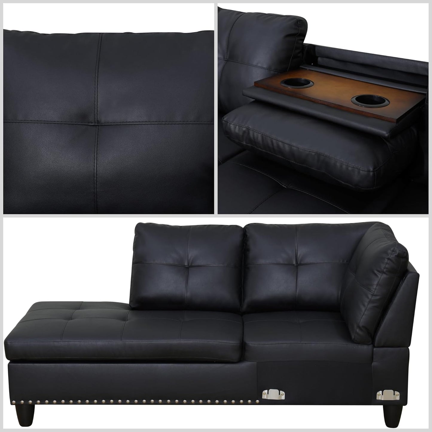 L Shaped Sectional Couches for Living Room, Modular 4 Seat Sofa with Ottoman Storage, Modern Couch with Chaise for Bedroom Apartment Furniture, Black