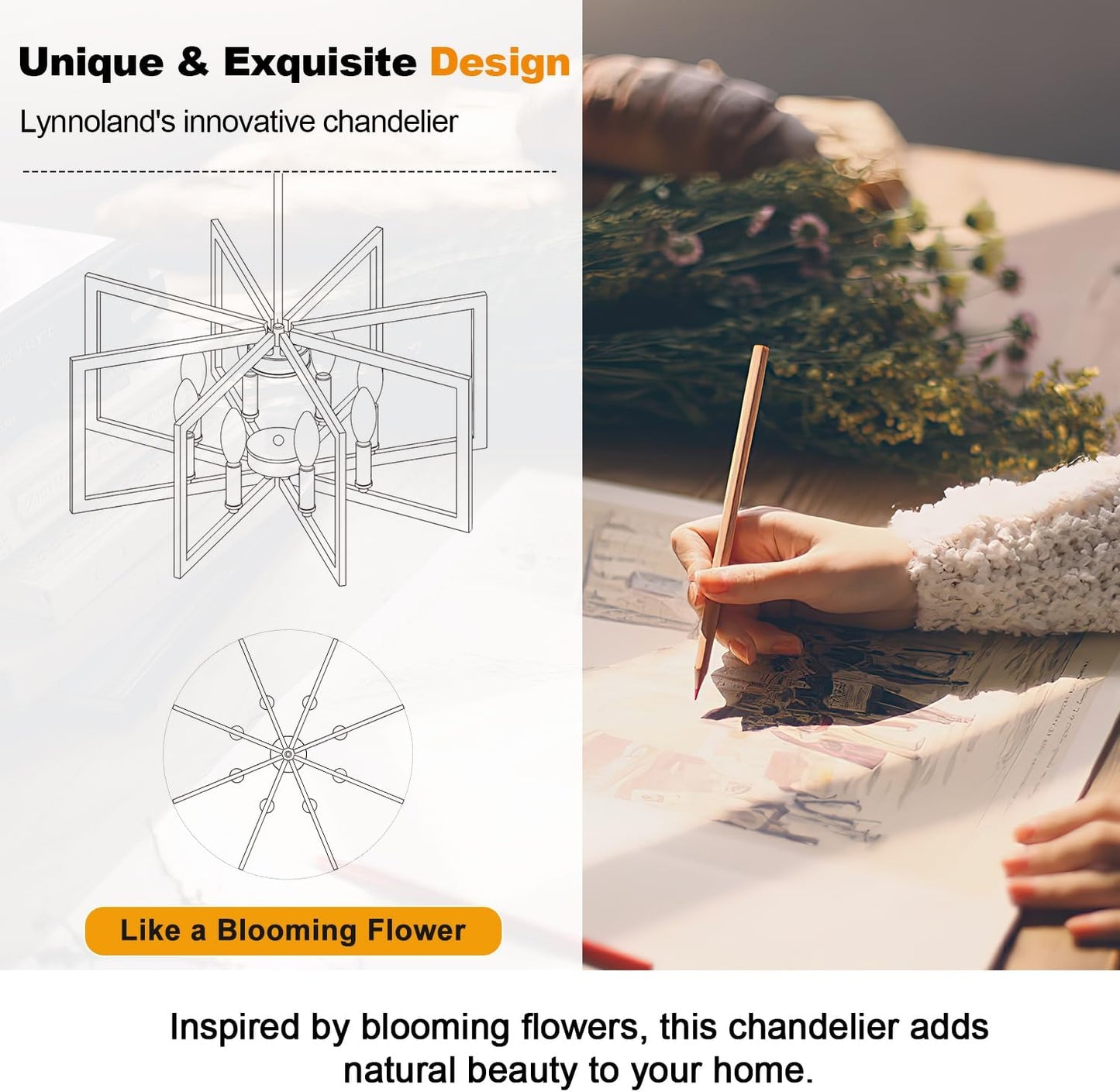 28" Modern Large Black Chandelier for Dining Room (8-Light, 28-Inch), Geometric Black Dining Room Light Fixture Over Table, Industrial Metal Hanging Pendant Lights for Kitchen Island, Entryway, Foyer