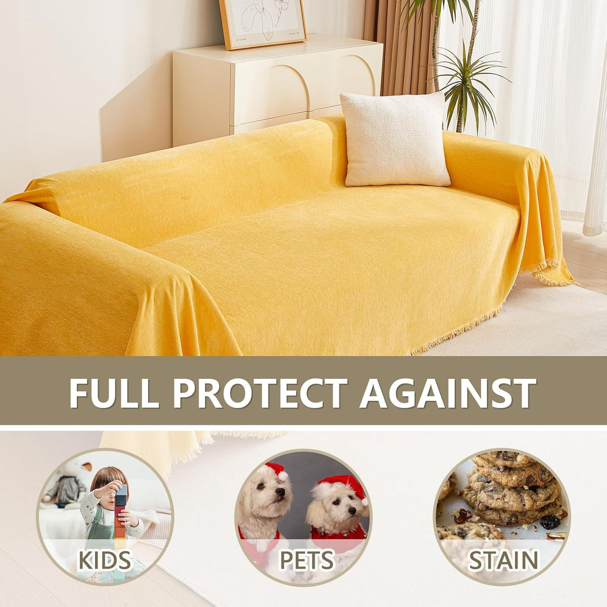 MYSKY HOME Sectional Couch Cover Sofa Covers Thick Couch Covers for 2 Cushion Couch Sofa Chenille Couch Cover Living Room Futon L Shaped Sofa Slipcovers for Dogs and Kids Tassel Edge 71" x 102"