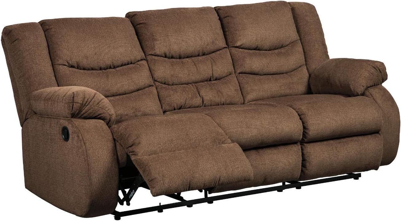 Signature Design by Ashley Tulen Upholstered Manual Pull-Tab Reclining Sofa, Dark Brown