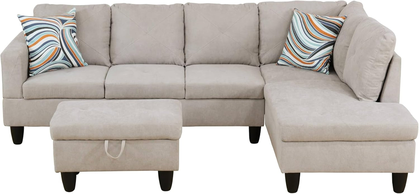 NicBex Sectional Couch 3 Pieces Sofa Set with Left Chaise Flannel L Shaped Cloud Couch for Living Room Furniture Sets with Storage Ottoman, Modular Sofa for Living Room & Apartment, Off-White