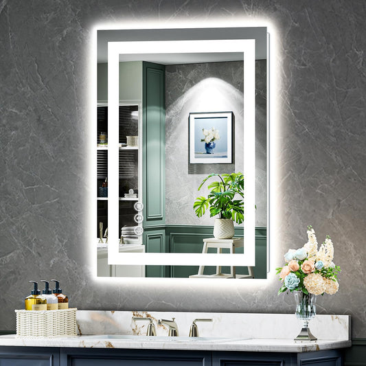 24x32 Inch LED Bathroom Mirror with Lights Front and Backlit Lighted Vanity Mirror for Bathroom Wall with 3 Colors Dimmable Anti-Fog Memory Shatter-Proof IP54 Waterproof Horizontal/Vertical