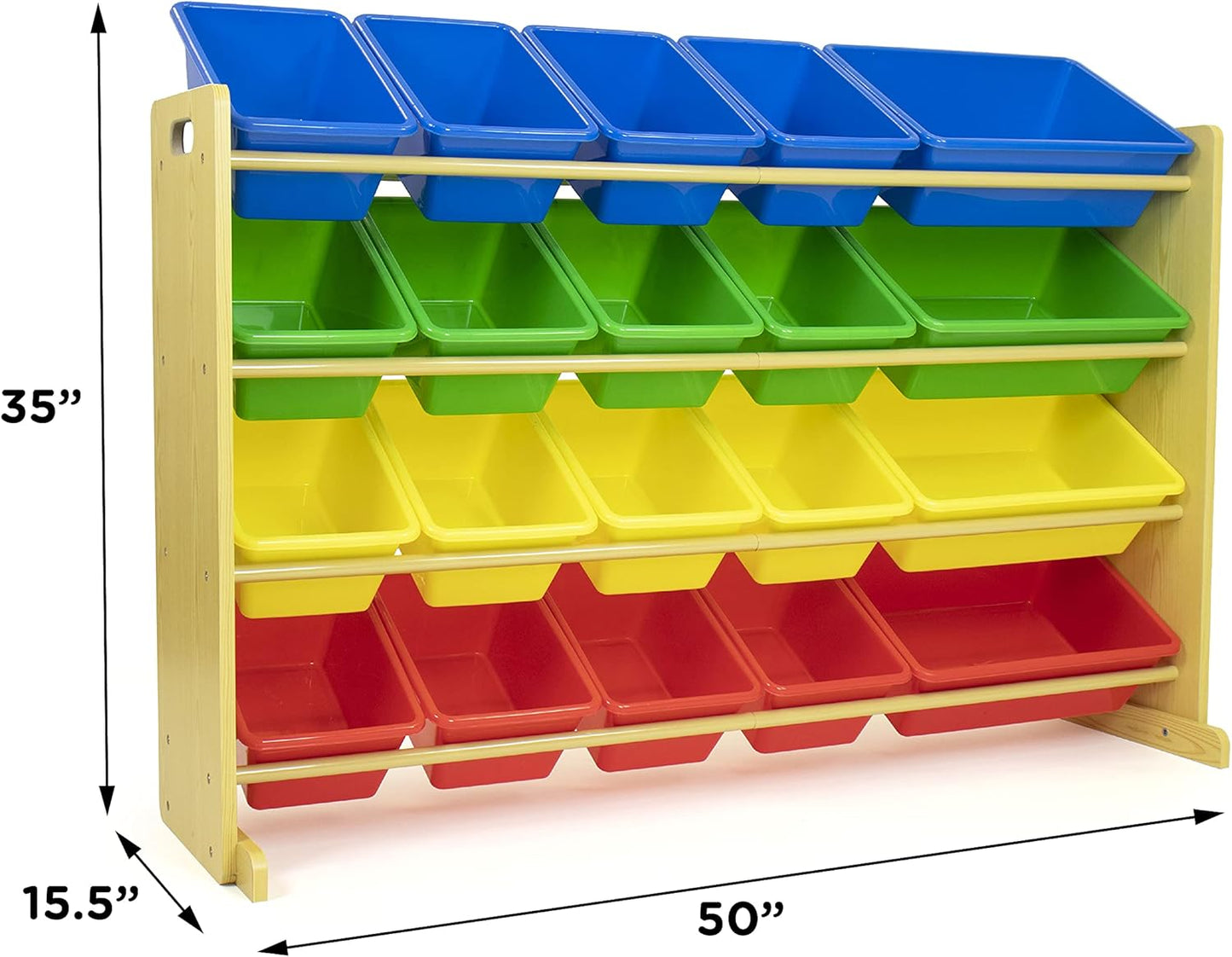 Humble Crew Extra-Large Toy Organizer with 20 Plastic Bins – Primary/Natural Storage Rack with 4-Tier Shelves, Anti-Tip Safety, for Kids’ Rooms, Playrooms, Nurseries & Classrooms