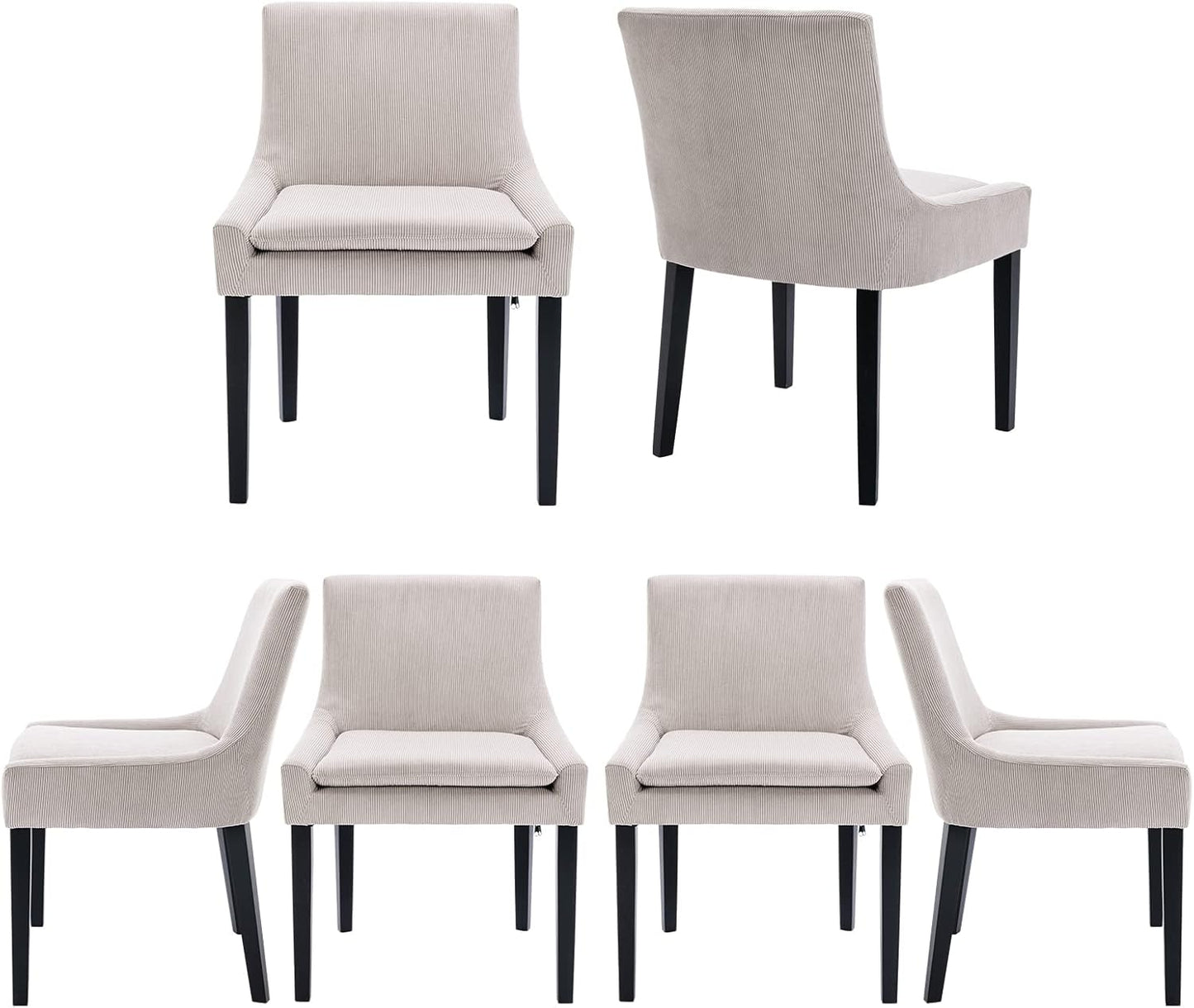 COLAMY Modern Dining Chairs Set of 6, Upholstered Corduroy Accent Side Leisure Chairs with Mid Back and Wood Legs for Living Room/Dining Room-Beige