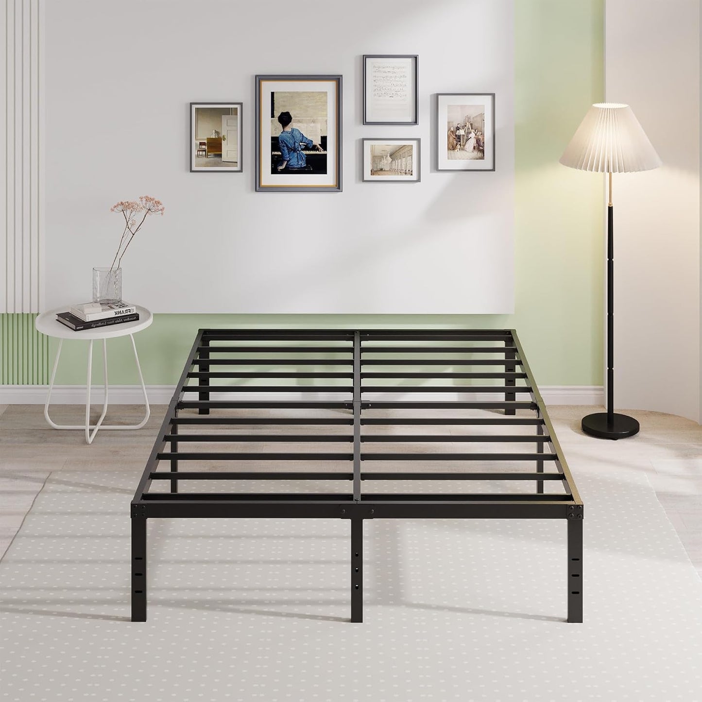 EMODA 18 Inch California King Bed Frames Heavy Duty Tall Metal Cal King Platform with Large Storage Space, No Box Spring Needed, Noise Free, Black