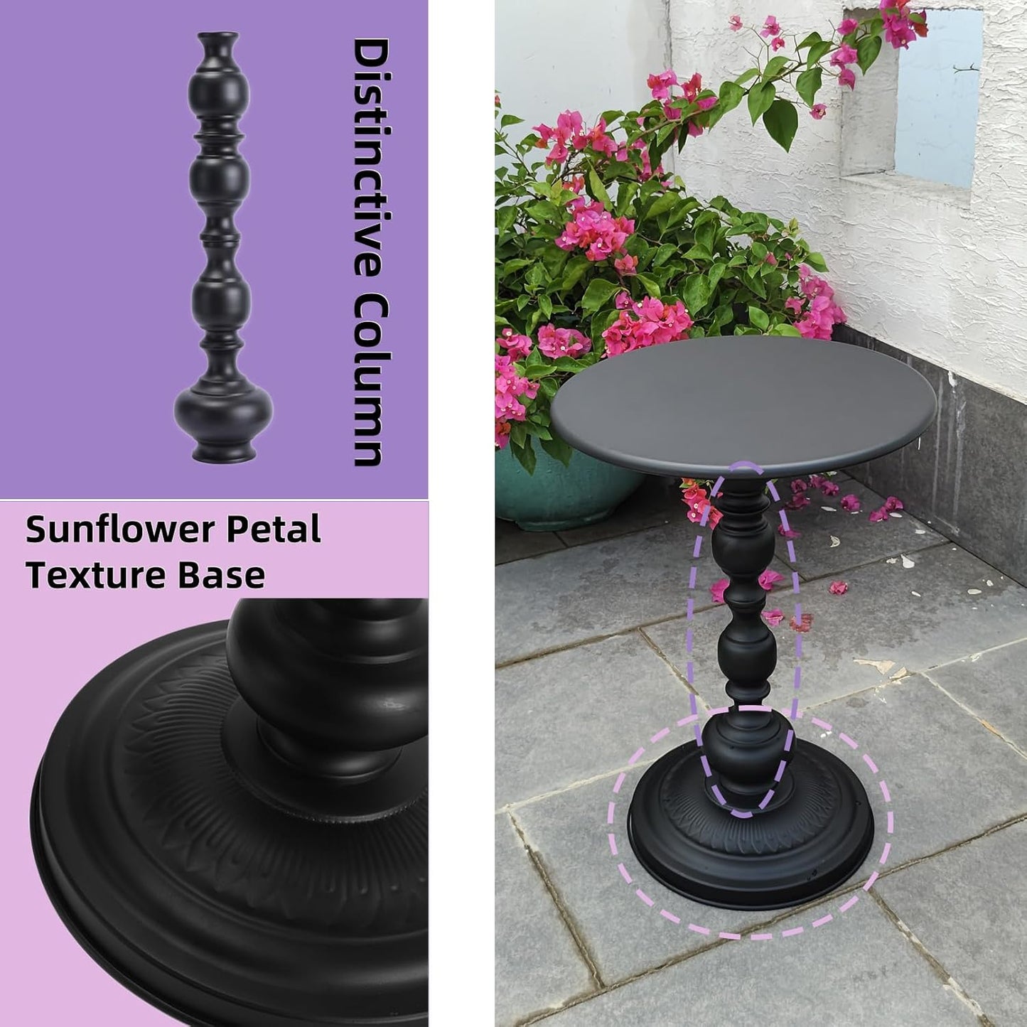 Benkyo Black Round End Side Table Modern Metal Pedestal Spindle Side Tables for Living Room Bedroom，Black