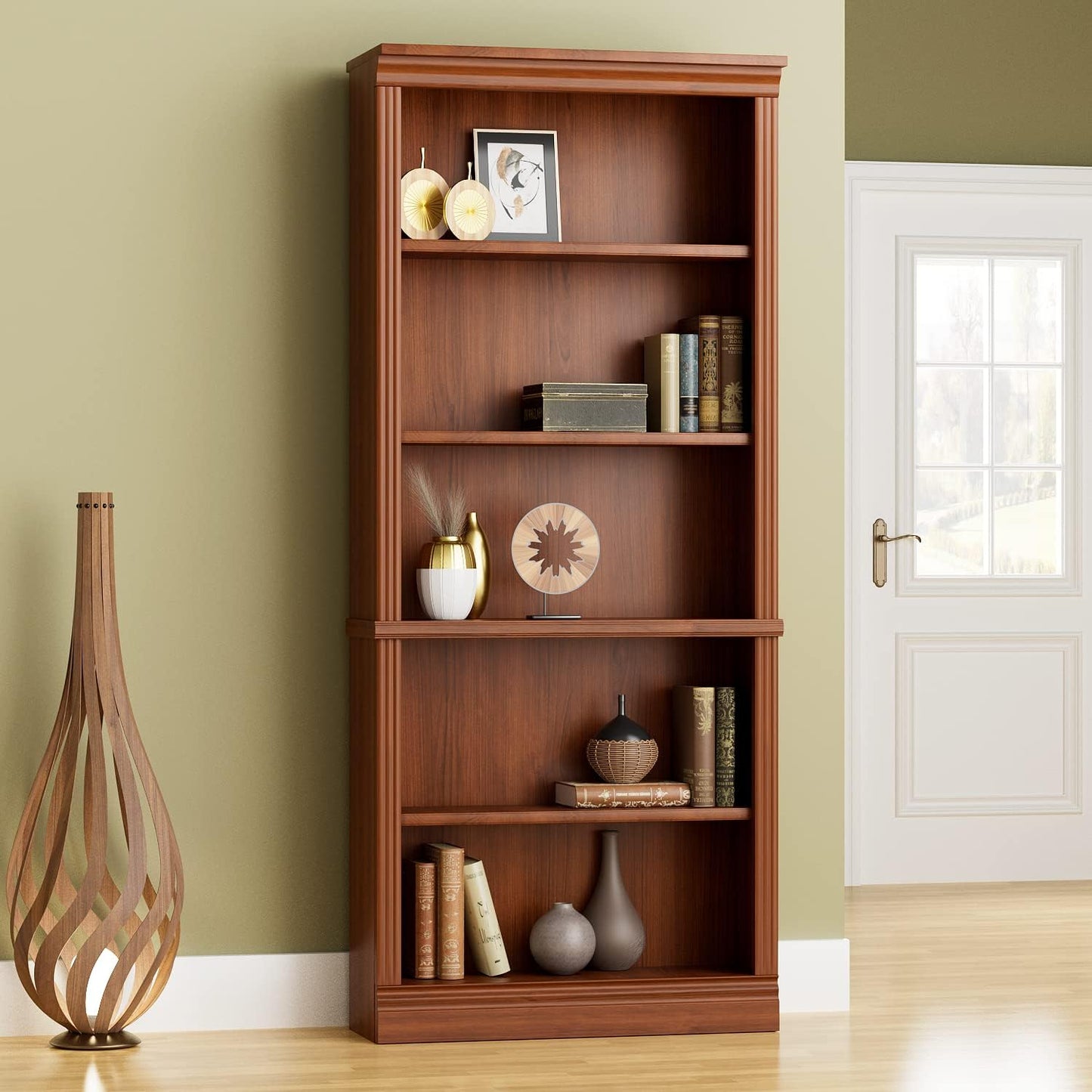VICTONE 5-Shelf Bookcase, Wooden Standing Rack Book Storage Shelves Furniture Selection for Living Room, Bedroom, Home Office (Cherry)