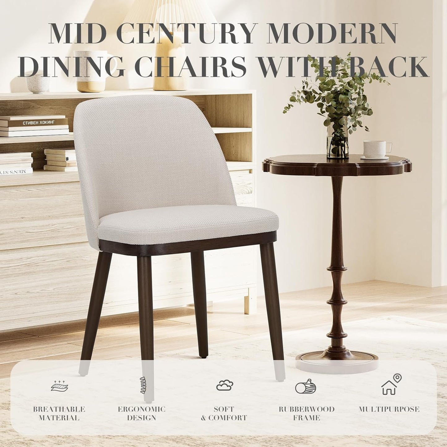 COLAMY Upholstered Dining Chairs Set of 4, Modern Kitchen Chairs with Back, Fabric Side Dining Room Chairs with Wood Legs for Kitchen Dining Room Restaurant, Beige