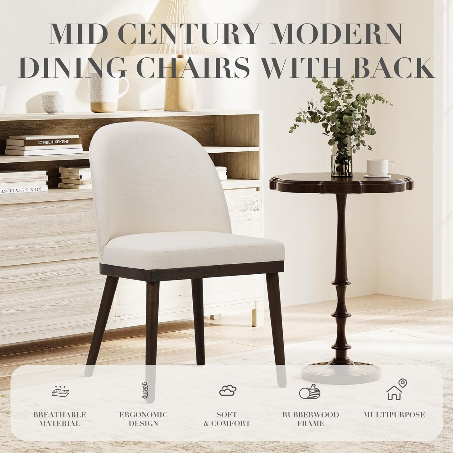 COLAMY Upholstered Dining Chairs Set of 6, Wooden Kitchen Chairs with Open Back, Modern Dining Room Chairs with Wood Frame, Dinner Side Chairs for Dining Room Kitchen Restaurant, Beige