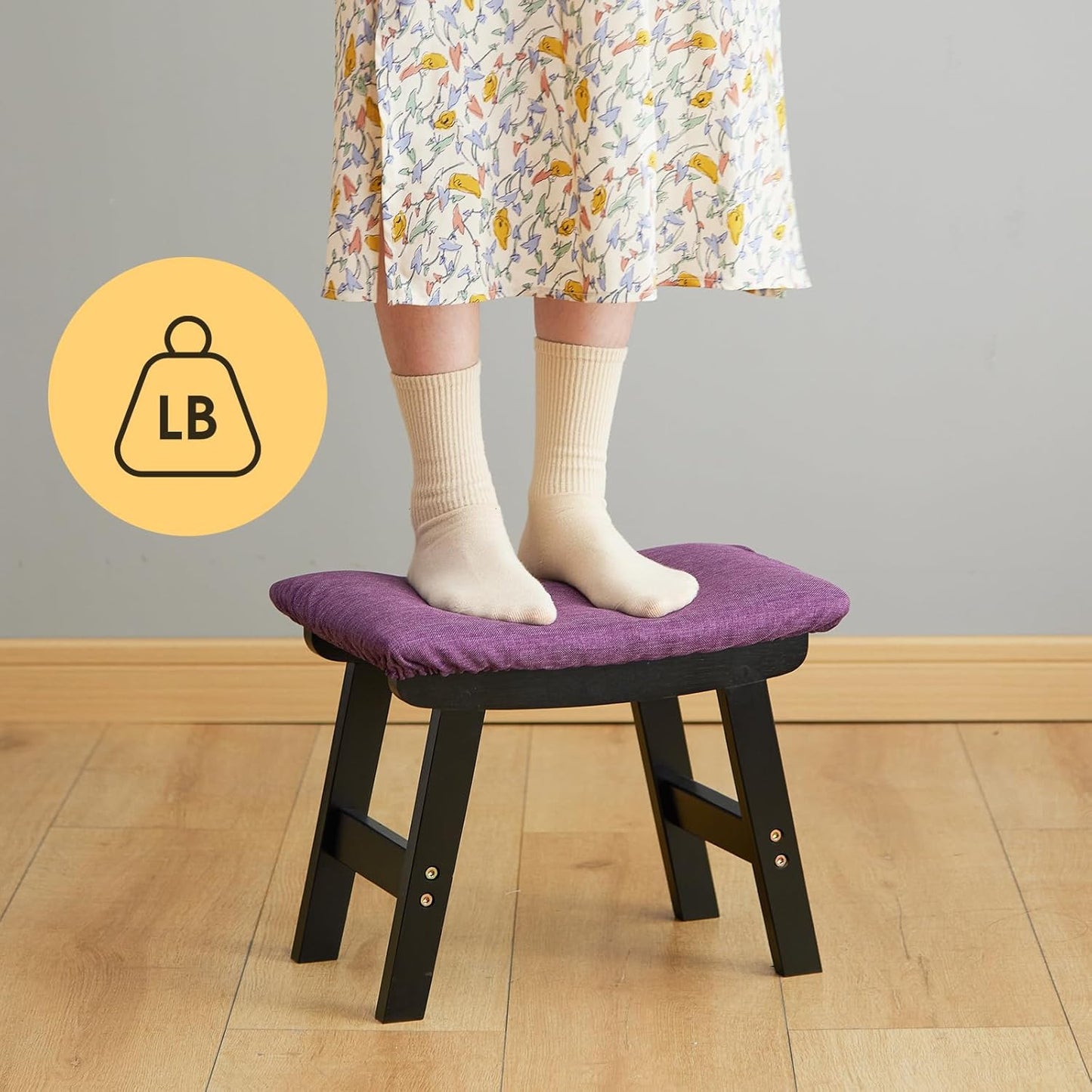 Foot Stool Ottoman Foot Rest Under Desk,Small Stool for Living Room, Bedroom and Kitchen (Black Legs - Purple Stool Surface)