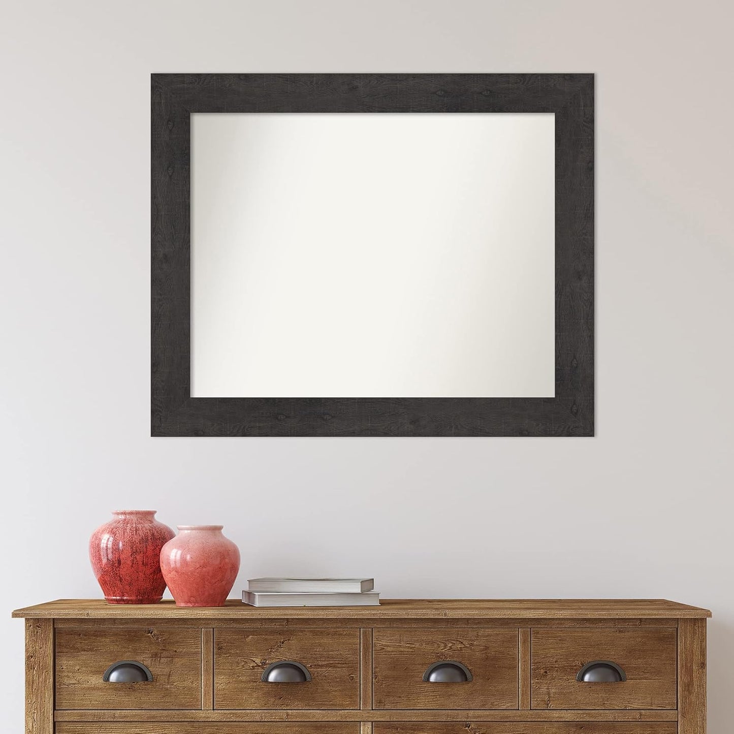 Amanti Art White Bathroom Mirror for Over Sink, 28x34 Ridge White Rectangle Vanity Mirror, Large Traditional Frame, Hangs Horizonally and Vertically, Bathroom Wall Decor, Non-Beveled Edge from WI, USA