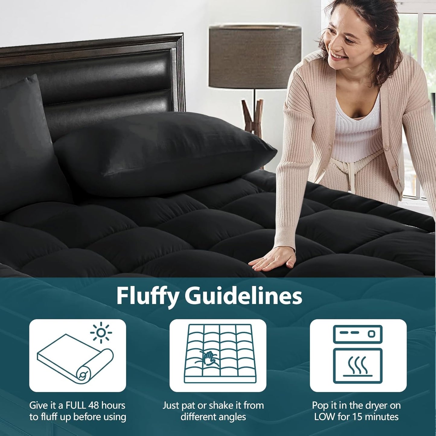 CYMULA Full Size Mattress Topper - Extra Thick Cooling Mattress Pad Cover for Back Pain - Soft Mattress Protector Firm Bed Topper Pillow Top with 8-21 Inch Deep Pocket 3D Snow Down Alternative Fill