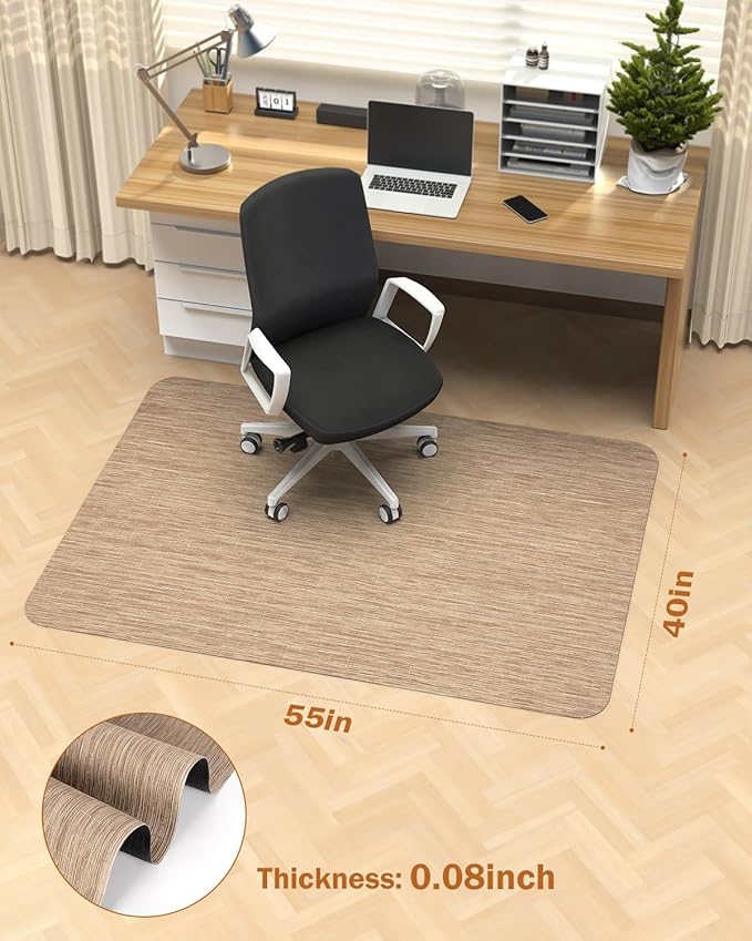 Blvornl Office Chair Mat for Hardwood Floor, 40"*55" Desk Computer Chair Mat for Hard Wood, Large Anti-Slip Hard Floor Protector for Rolling Chair, PVC Desk Rug for Office Red Brown